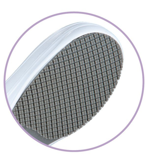 ZUECO FLOTANTE HORMA ANCHA Blanco detalle uela
