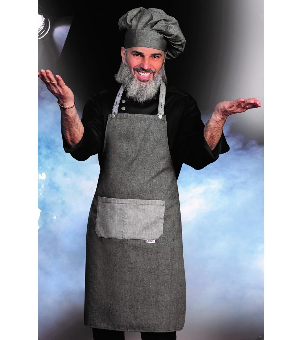 DELANTAL PETO GRIS BITONO