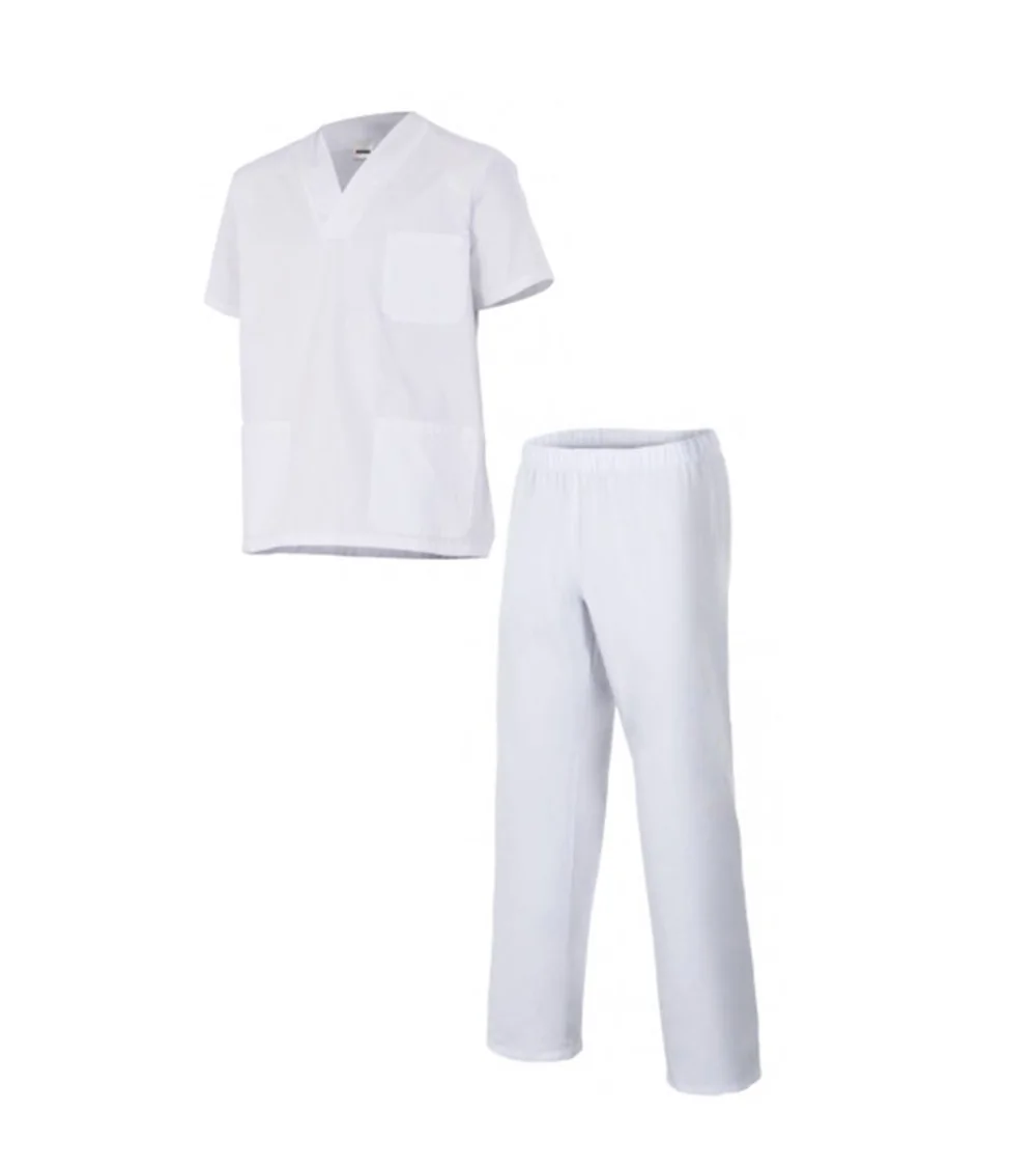 PIJAMA SANITARIA CUELLO EN PICO, BLANCO