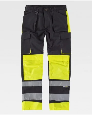 PANTALON DE TRABAJO ALTAVISIBILIDAD REFLECTANTES NEGRO+AMARILLO FRENTE