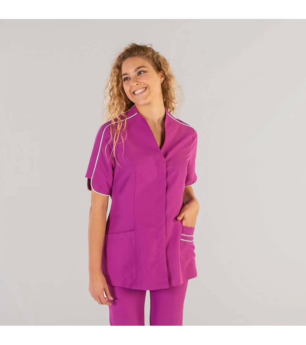 BLUSA SANITARIA CUELLO MAO Malva frente BLUSA SANITARIA CUELLO MAO Malva frente