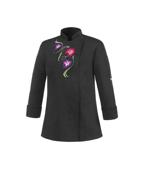 CHAQUETA CHEF SEÑORA Negra flores separadas