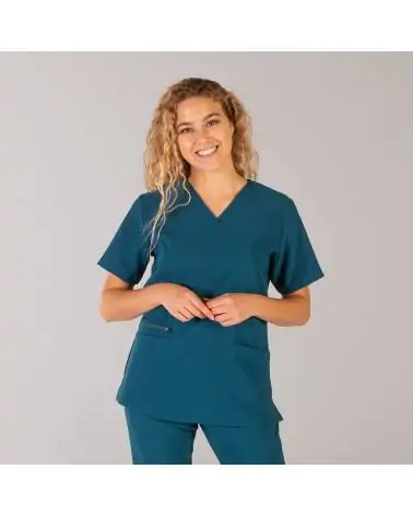 CASACA SANITARIA MUJER EXTRAFIBER Verde petróleo frente