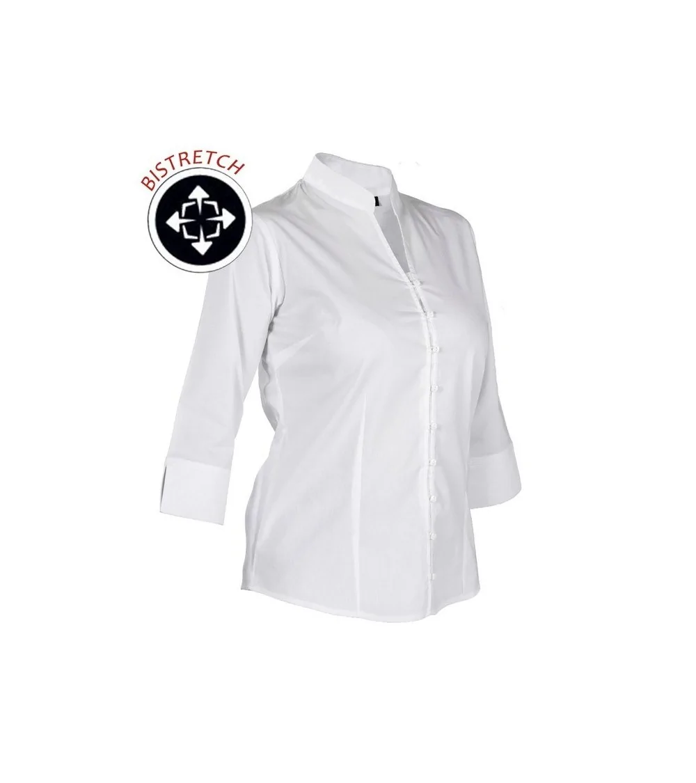BLUSA BISTRETCH CUELLO MAO Blanca perfil