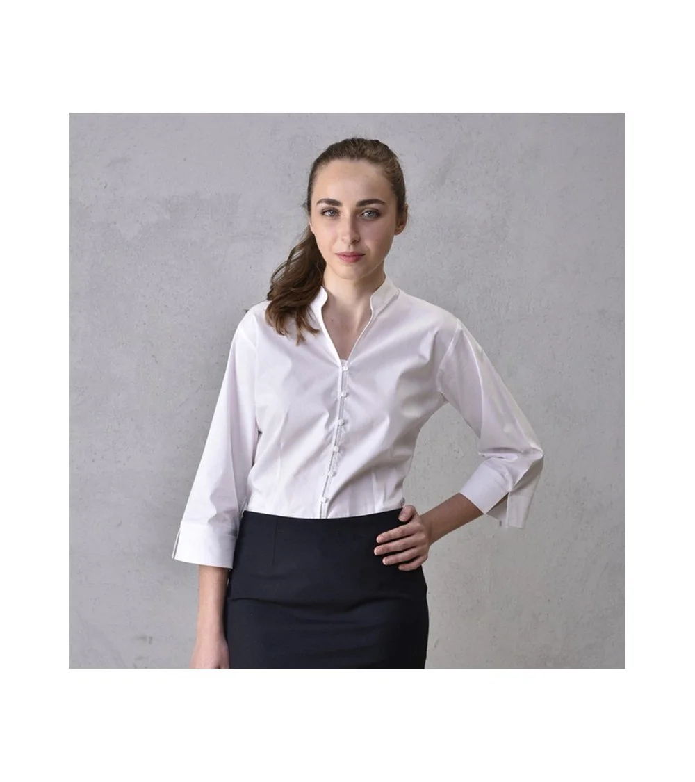 BLUSA BISTRETCH CUELLO MAO Blanca perfil