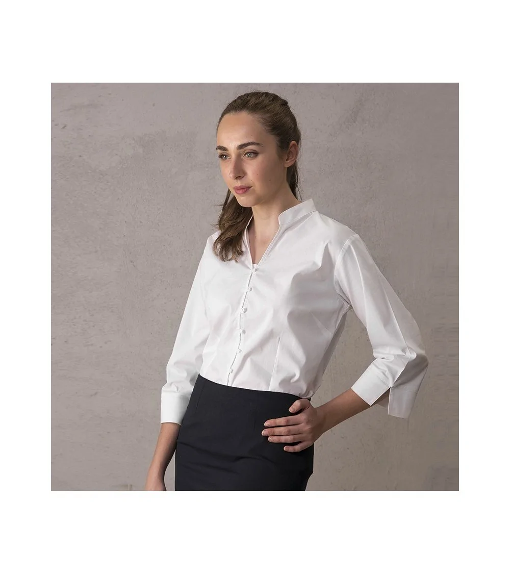 BLUSA BISTRETCH CUELLO MAO Blanca perfil