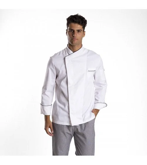 CHAQUETILLA COCINERO MANGA LARGA Blanca Vivo Negro Modelo