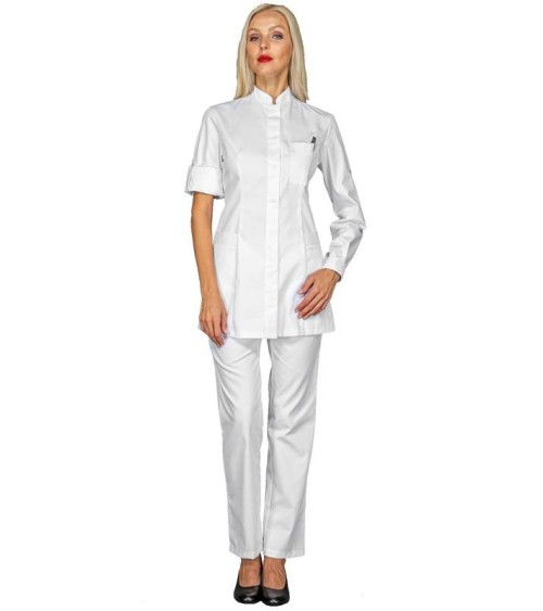 CASACA MANGA LARGA CUELLO MAO blanca