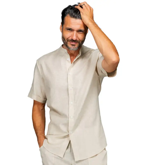 CAMISA M/C ALGODÓN LINO CUELLO MAO