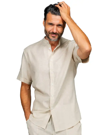 CAMISA M/C ALGODÓN LINO CUELLO MAO