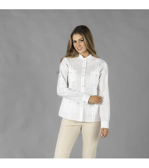 GUAYABERA MUJER LINO ALGODÓN CUELLO MAO