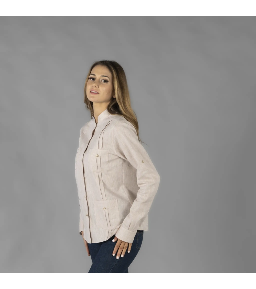 GUAYABERA MUJER LINO ALGODÓN CUELLO MAO