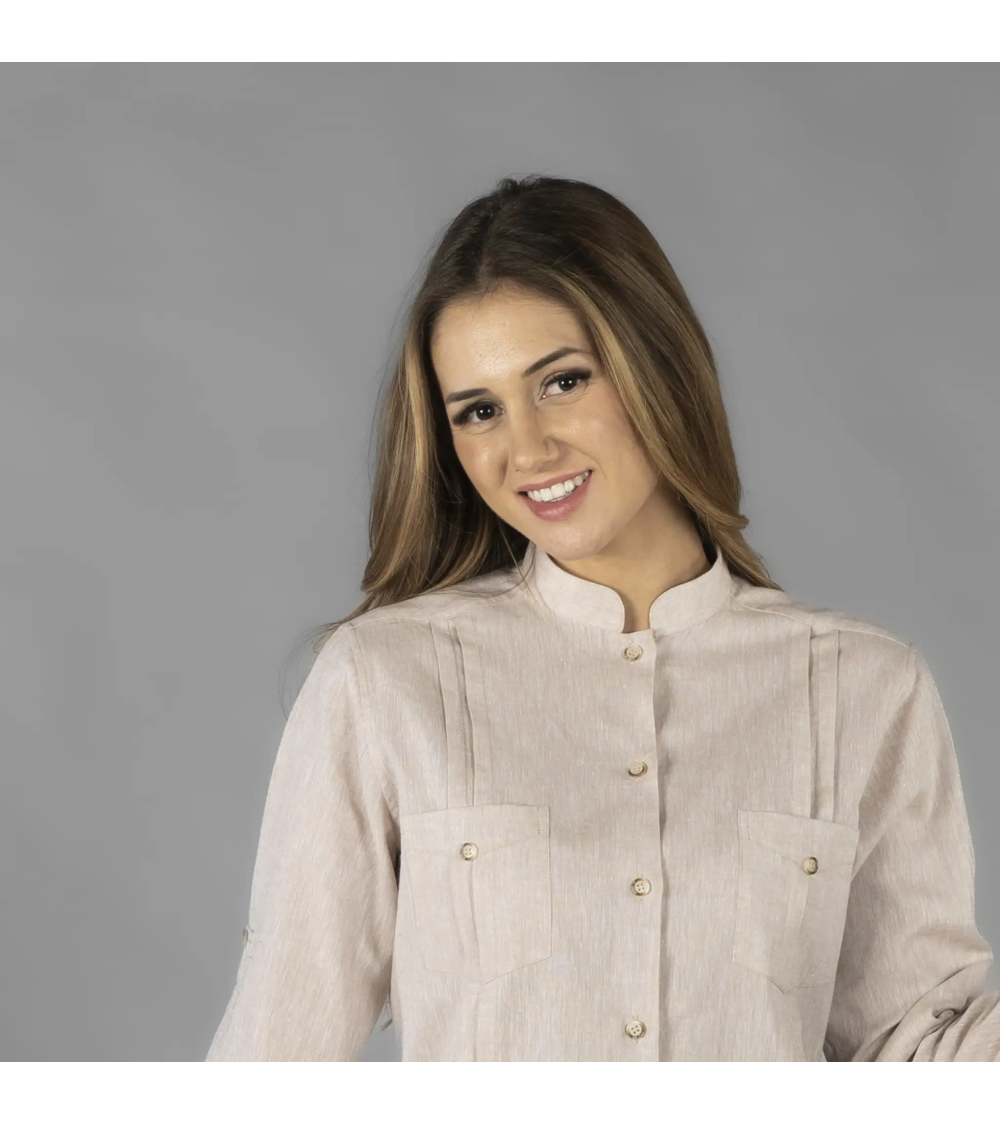 GUAYABERA MUJER LINO ALGODÓN CUELLO MAO