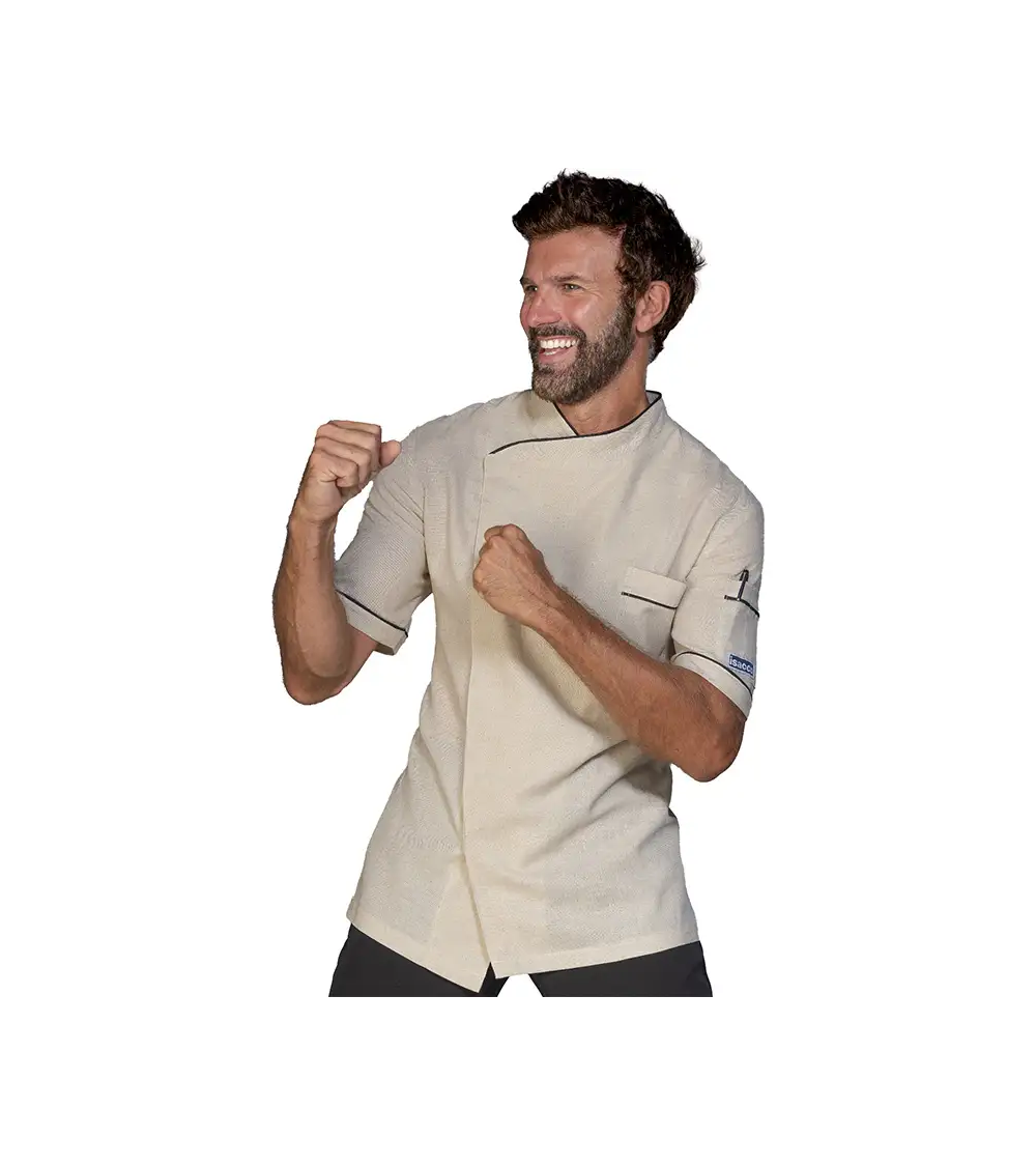 CHAQUETA COCINA MANGA CORTA ALGODÓN LINO