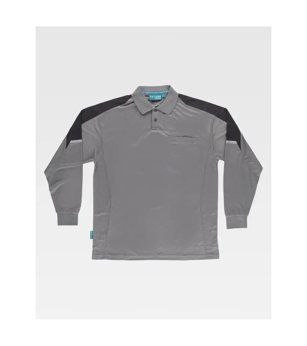 POLO MANGA LARGA CON DETALLES REFLECTANTES GRIS/NEGRO