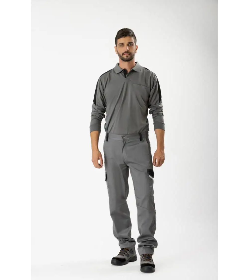 POLO MANGA LARGA CON DETALLES REFLECTANTES GRIS/NEGRO