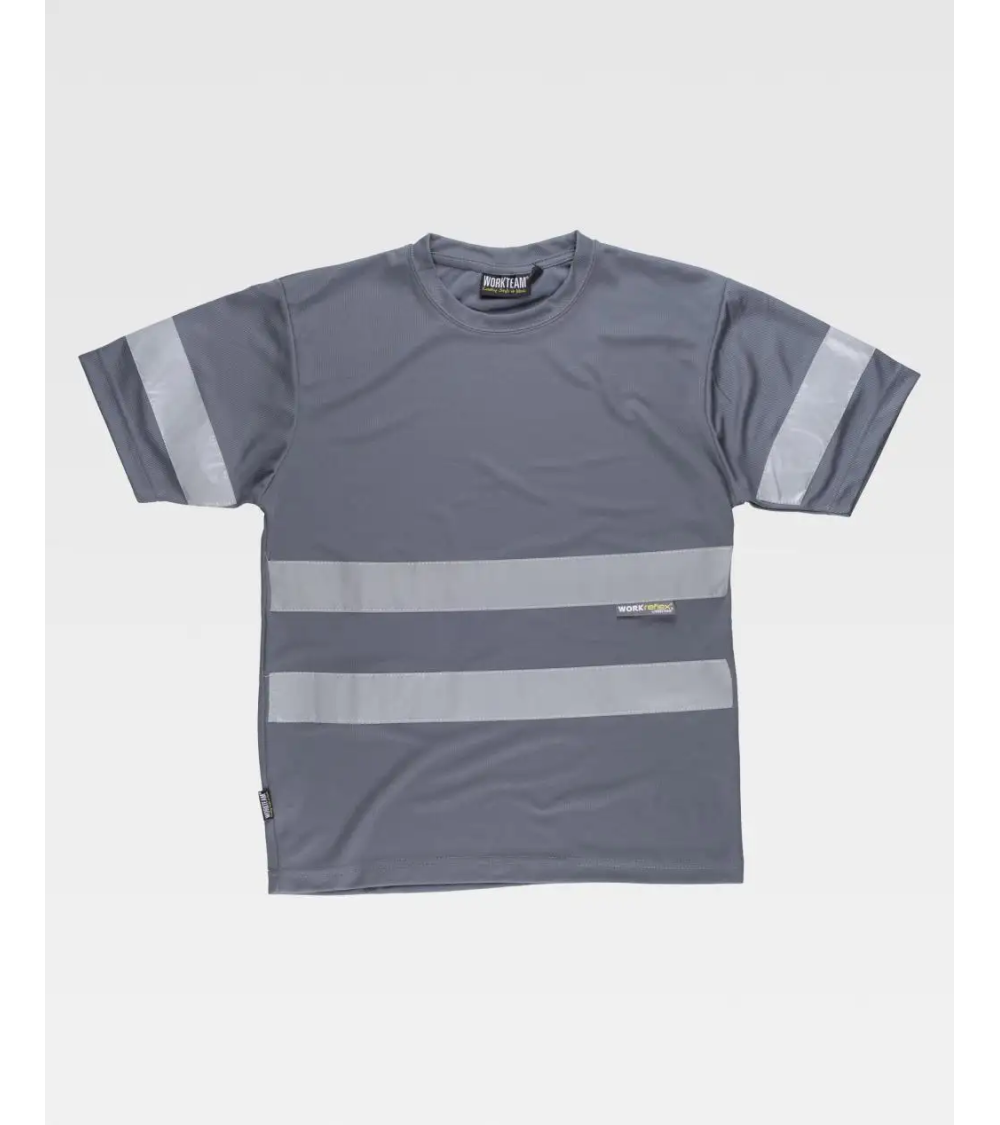 CAMISETA MANGA CORTA CINTAS REFLECTANTES BLANCO ESPALDA