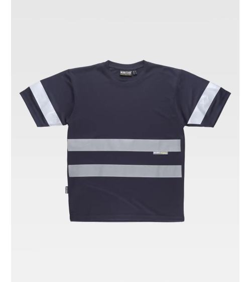 CAMISETA MANGA CORTA CINTAS REFLECTANTES BLANCO ESPALDA