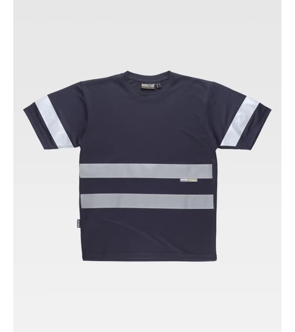 CAMISETA MANGA CORTA CINTAS REFLECTANTES BLANCO ESPALDA