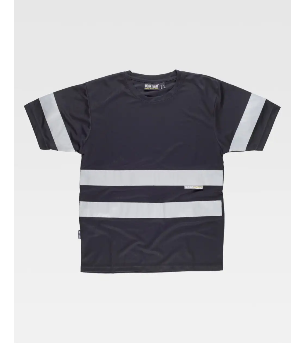 CAMISETA MANGA CORTA CINTAS REFLECTANTES BLANCO ESPALDA