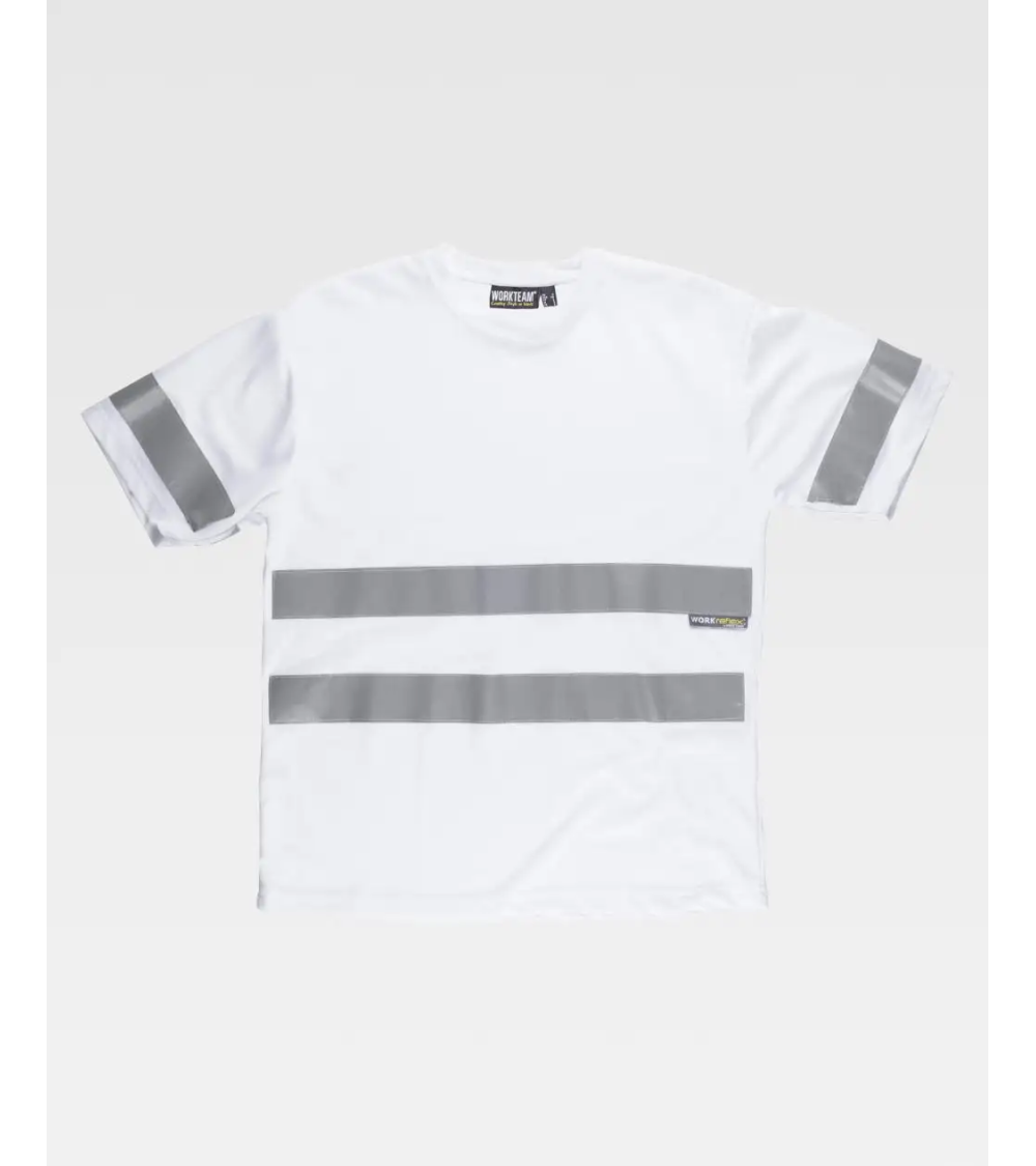 CAMISETA MANGA CORTA CINTAS REFLECTANTES BLANCO ESPALDA