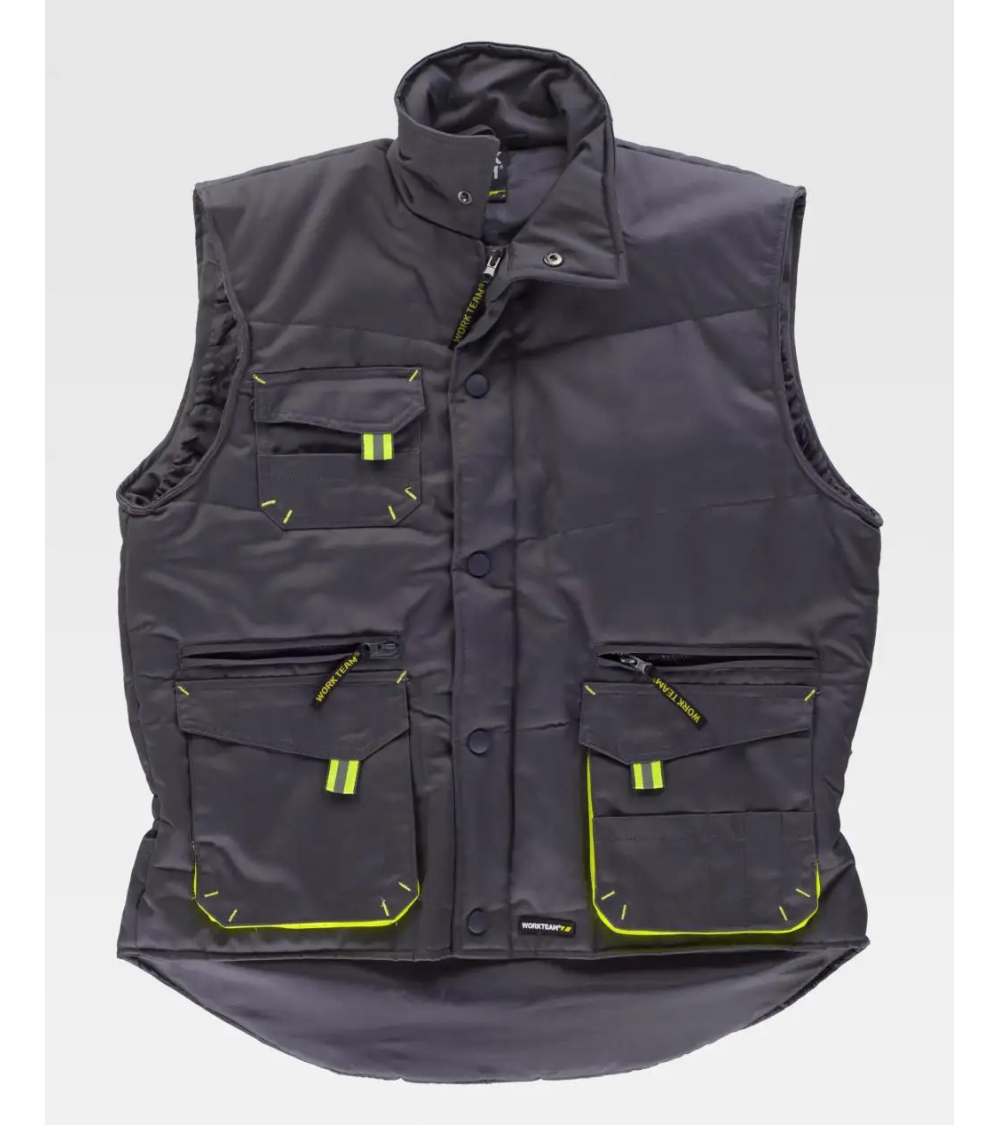 CHALECO ACOLCHADO LINEA 6 GRIS/AMARILLO COMPLETO