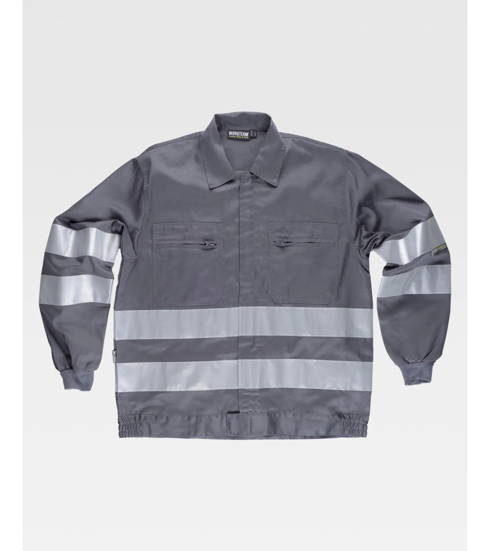 CAZADORA BANDAS REFLECTANTES GRIS COMPLETO