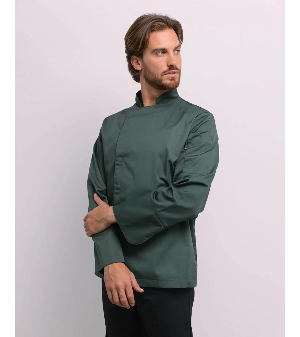 CHAQUETA COCINA CORCHETES OCULTOS UNISEX VERDE OLIVA