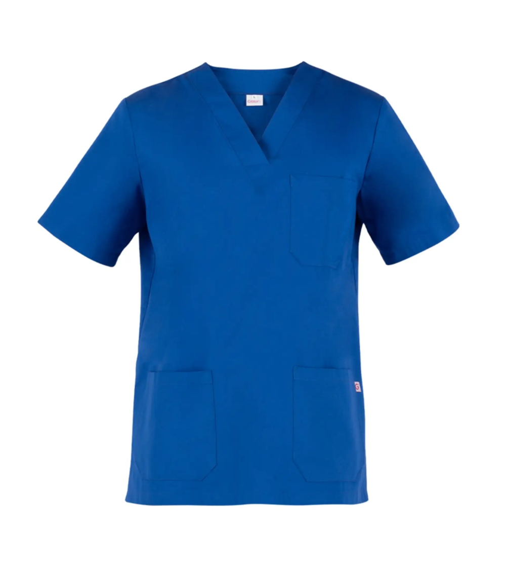 CASACA SANITARIA 100% ALGODÓN GABARDINA AZULINA DETALLE CUELLO