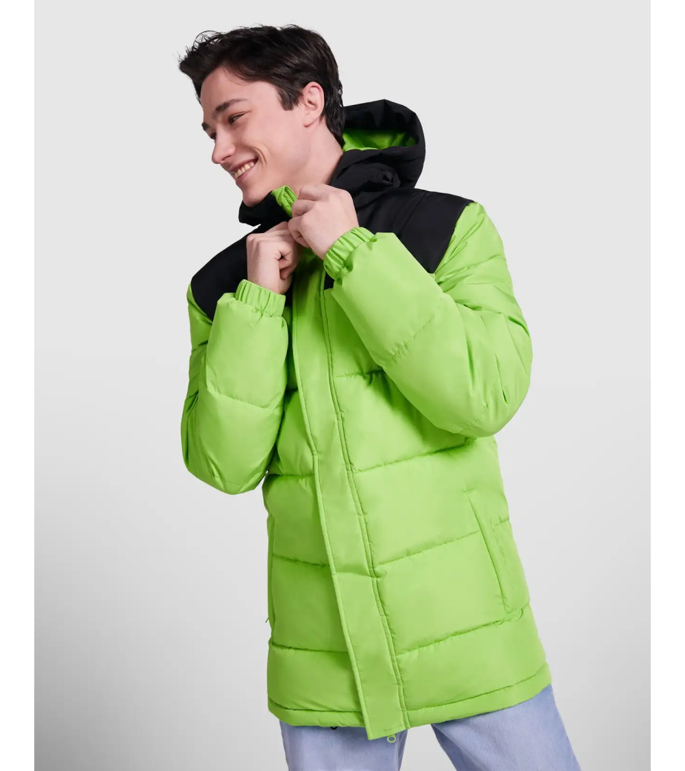 CHAQUETA ACOLCHADA COMBINADA CON CAPUCHA VERDE LIMA / NEGRO