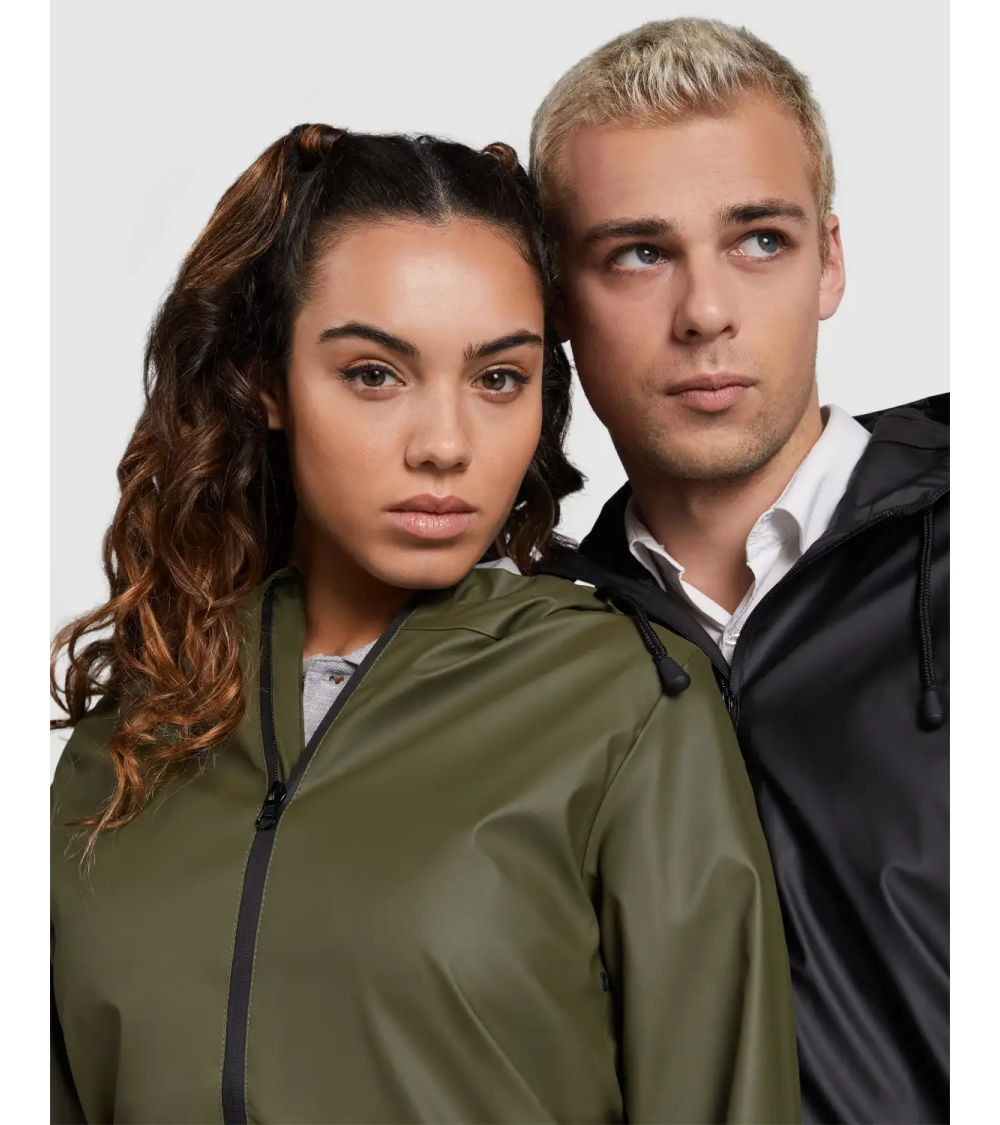 CHUBASQUERO IMPERMEABLE MUJER VERDE MILITAR Y NEGRO