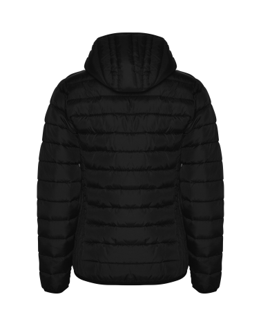CHAQUETA MUJER TIPO PLUMA CON CAPUCHA NEGRO ESPALDA
