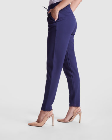PANTALON MUJER AJUSTE CON CORDÓN AZUL MARINO COSTADO