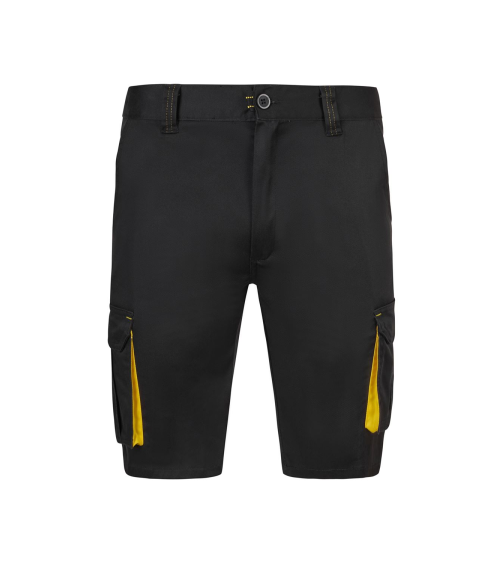 BERMUDA MULTIBOLSILLOS BICOLOR INDUSTRIA NEGRO AMARILLO FRENTE
