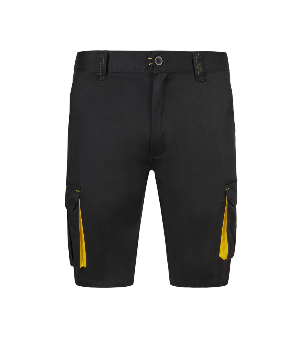BERMUDA MULTIBOLSILLOS BICOLOR INDUSTRIA NEGRO AMARILLO FRENTE