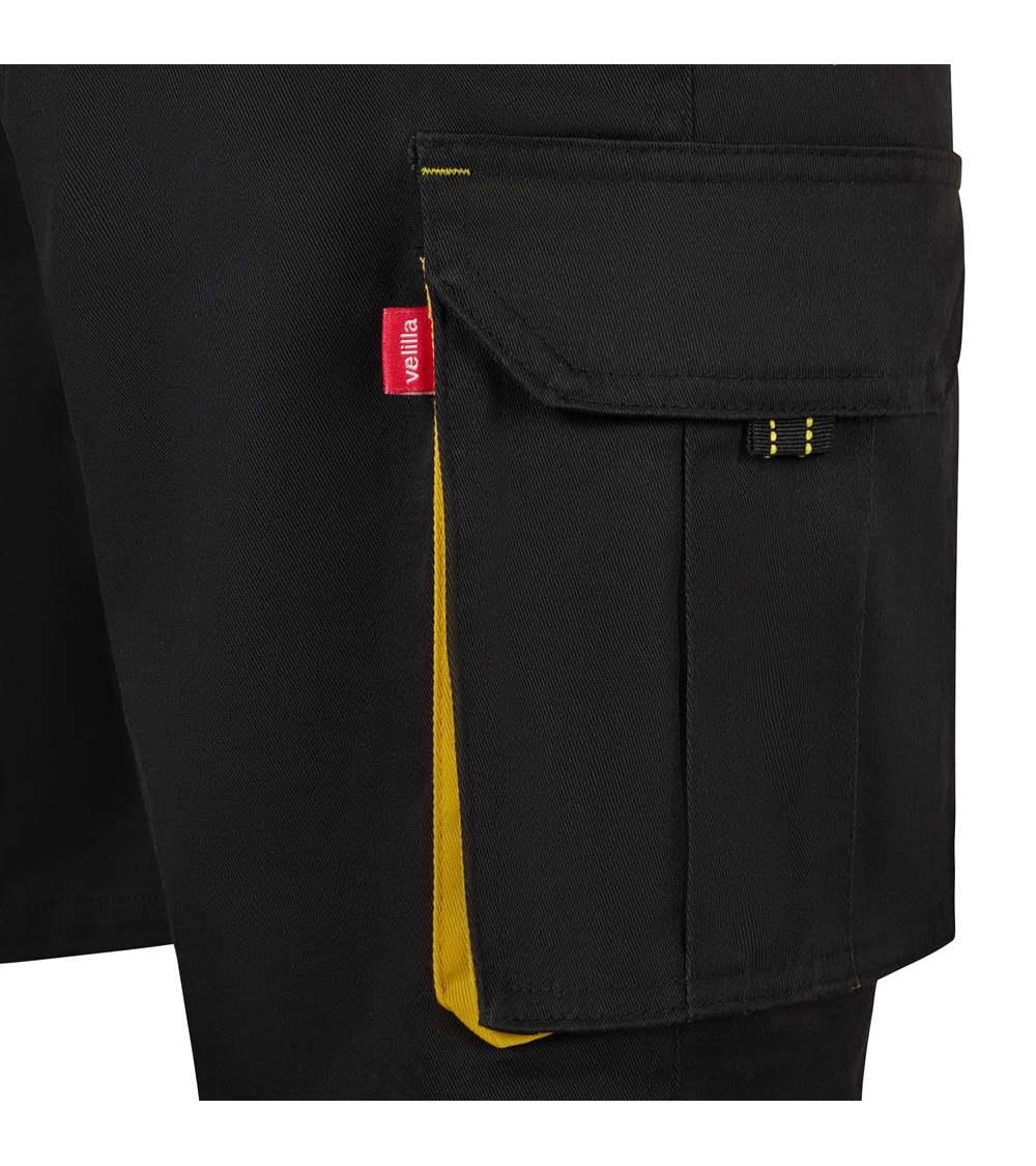BERMUDA MULTIBOLSILLOS BICOLOR INDUSTRIA NEGRO AMARILLO FRENTE