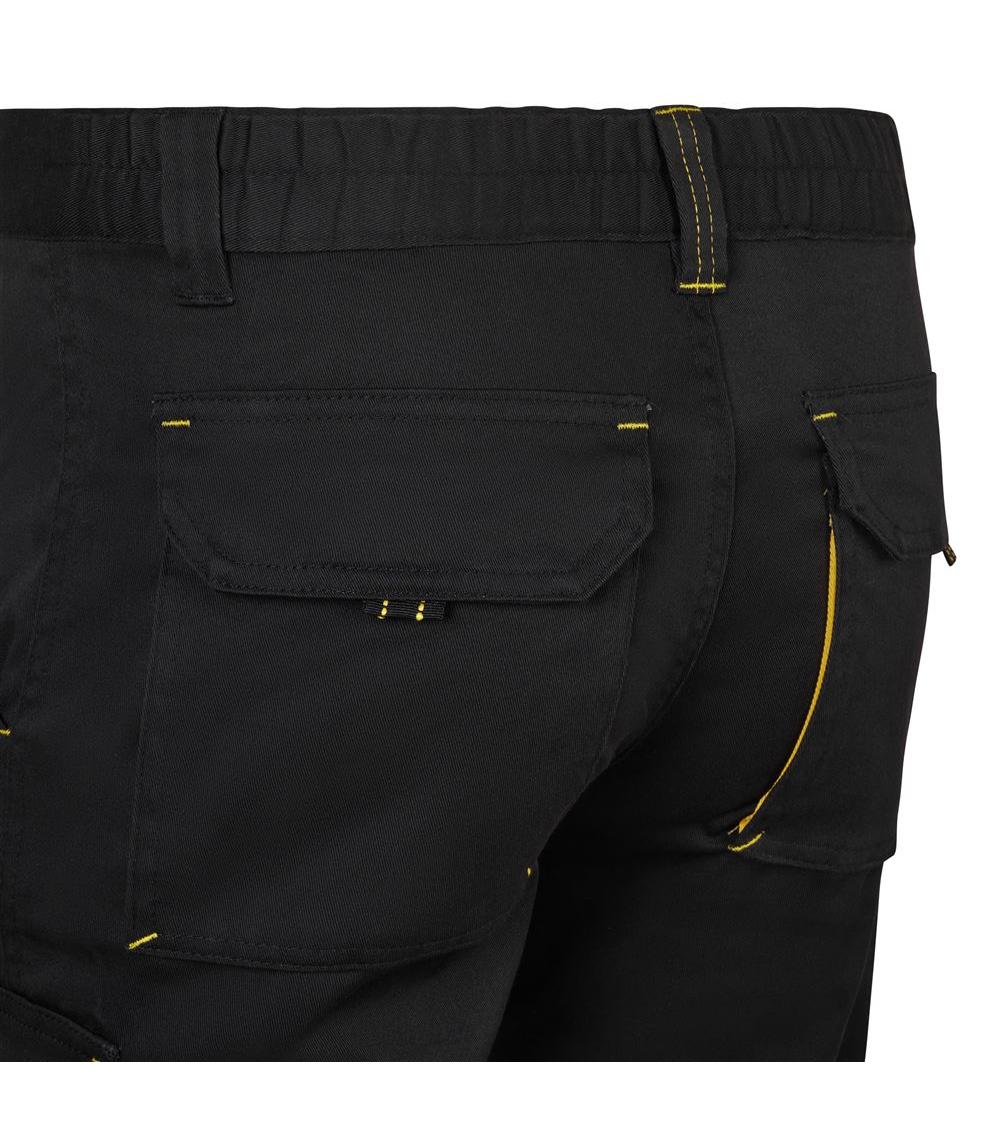 BERMUDA MULTIBOLSILLOS BICOLOR INDUSTRIA NEGRO AMARILLO FRENTE