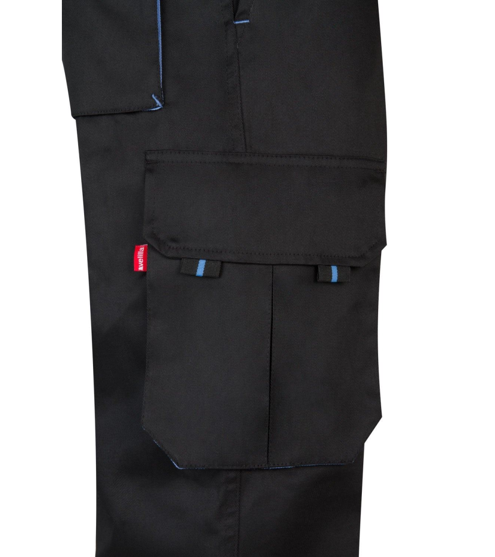 PANTALON BICOLOR MULTIBOLSILLOS NEGRO CELESTE FRENTE