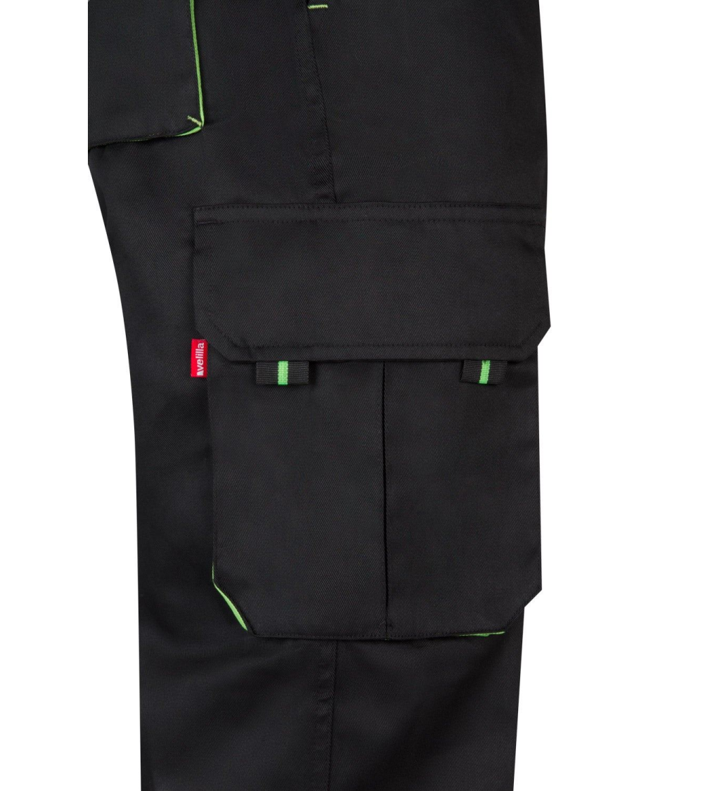 PANTALON BICOLOR MULTIBOLSILLOS NEGRO CELESTE FRENTE