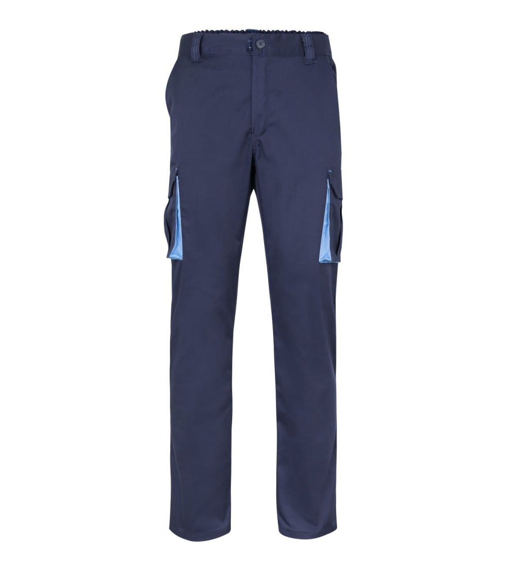 PANTALON BICOLOR MULTIBOLSILLOS NEGRO CELESTE FRENTE