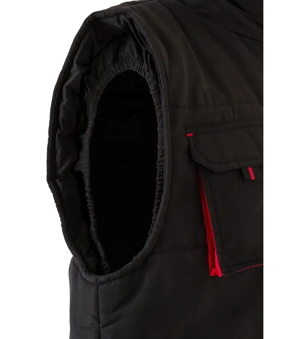 CHALECO INDUSTRIA BICOLOR MULTIBOLSILLOS NEGRO ROJO FRENTE