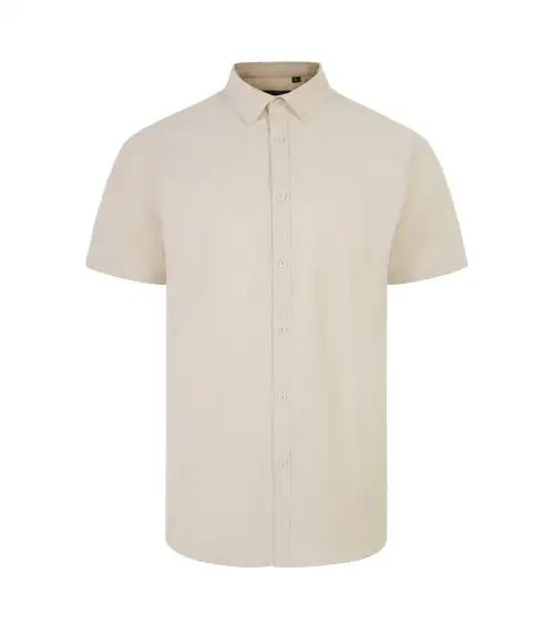 CAMISA OXFORD MANGA CORTA STRETCH BEIGE FRENTE