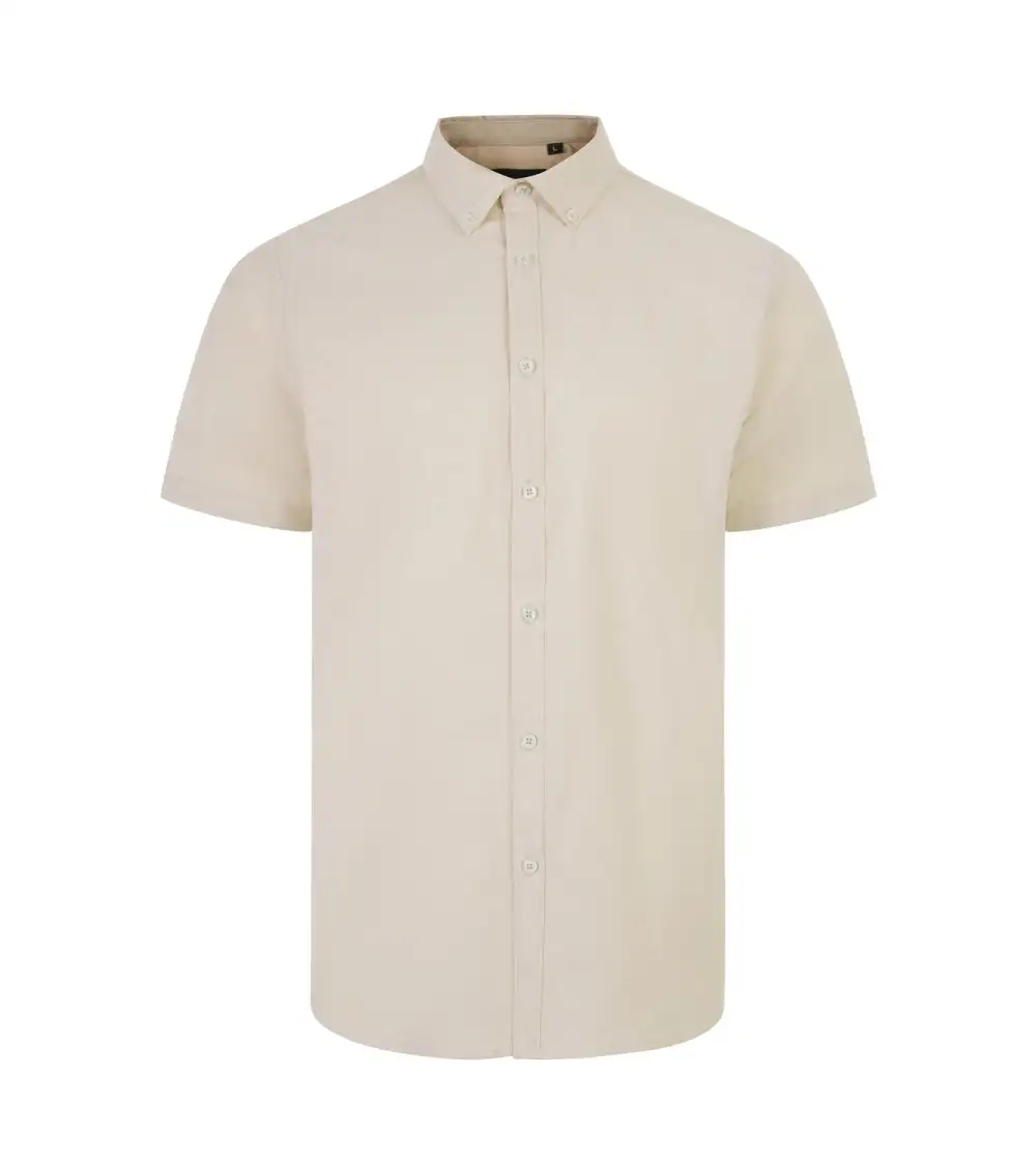 CAMISA OXFORD MANGA CORTA STRETCH BEIGE FRENTE