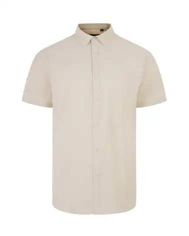 CAMISA OXFORD MANGA CORTA STRETCH BEIGE FRENTE