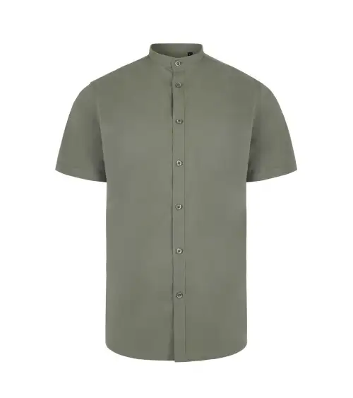 CAMISA HOMBRE POPELIN MANGA CORTA STRETCH VERDE OLIVA FRENTE