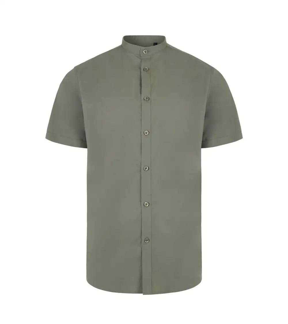 CAMISA HOMBRE POPELIN MANGA CORTA STRETCH VERDE OLIVA FRENTE