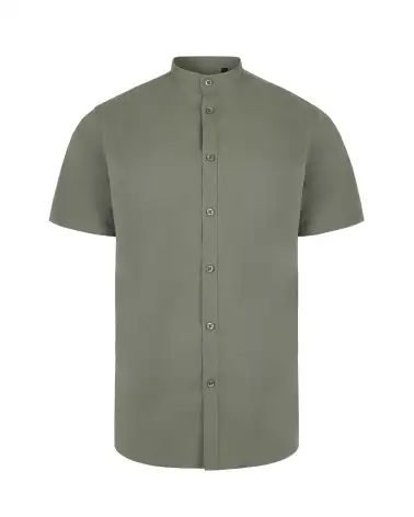 CAMISA HOMBRE POPELIN MANGA CORTA STRETCH VERDE OLIVA FRENTE