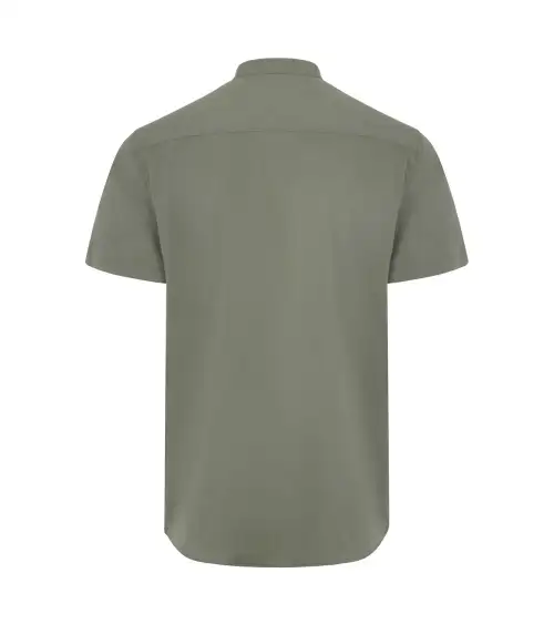 CAMISA HOMBRE POPELIN MANGA CORTA STRETCH VERDE OLIVA FRENTE