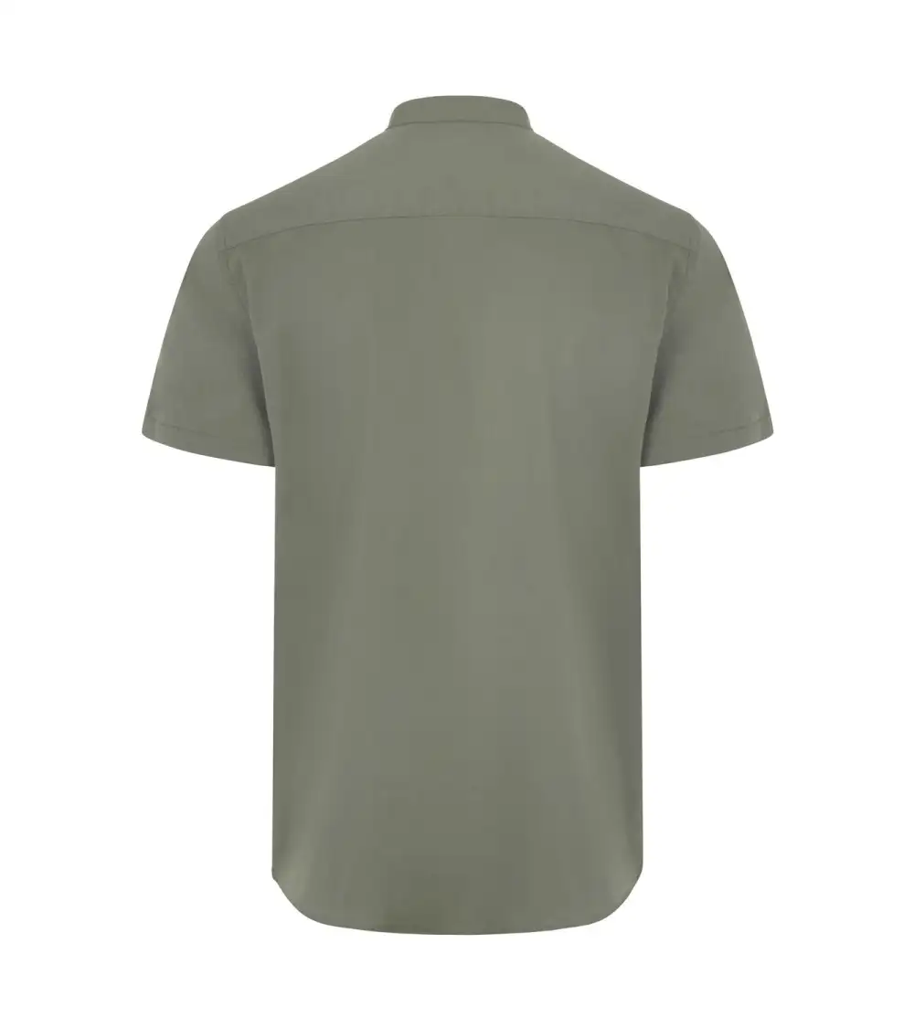 CAMISA HOMBRE POPELIN MANGA CORTA STRETCH VERDE OLIVA FRENTE
