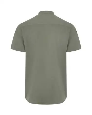 CAMISA HOMBRE POPELIN MANGA CORTA STRETCH VERDE OLIVA ESPALDA